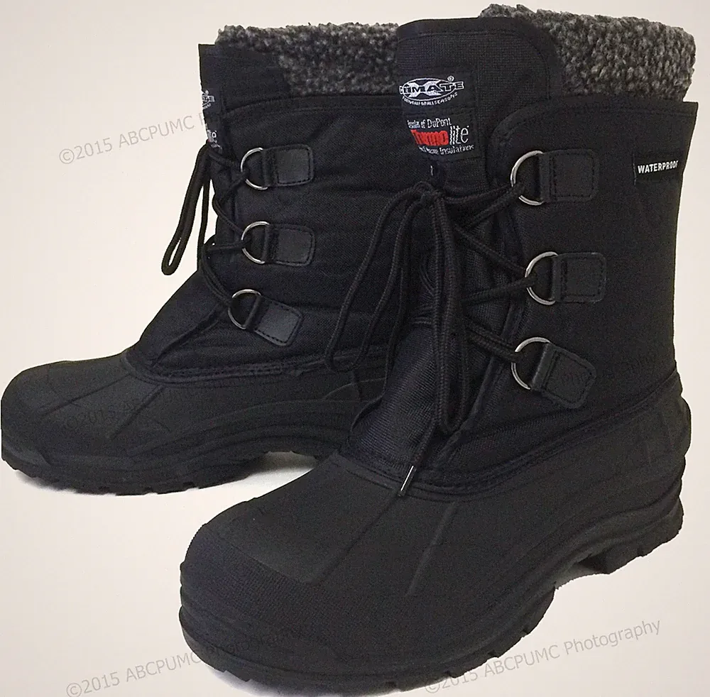 Mens Winter Boots Waterproof Nylon 9" Black Insulated Hiking Thermolit Snow Shoe